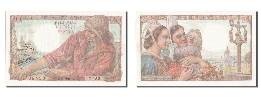 France, 20 Francs, 20 F 1942-1950 ''Pêcheur'', 1947, KM #100b