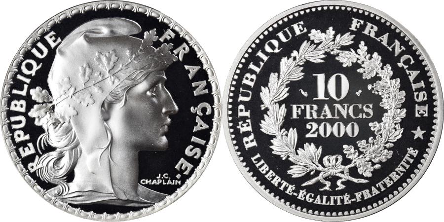 Coin, France, Monnaie de Paris, Marianne de Chaplain, 10 Francs, 2000, Paris