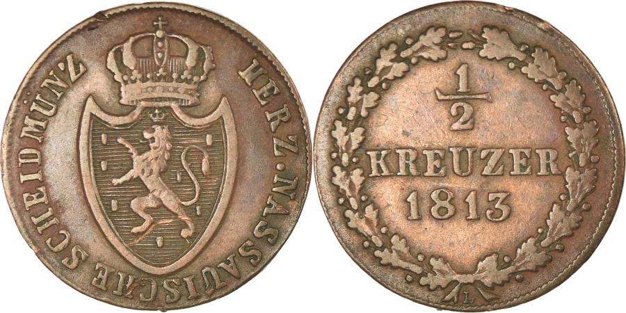 World Coins - Coin, German States, NASSAU, 1/2 Kreuzer, 1813, Usingen, , Copper