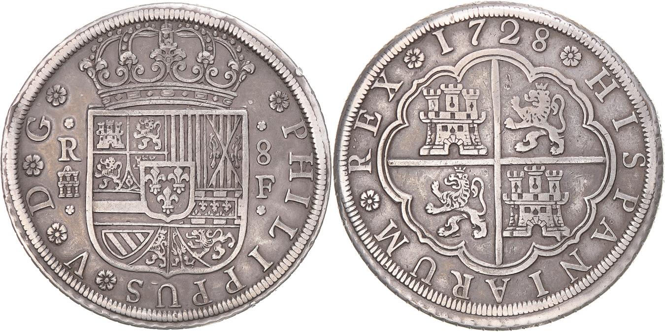 Coin, Spain, Philip V, 8 Reales, 1728, Segovia, , Silver, KM:336.1