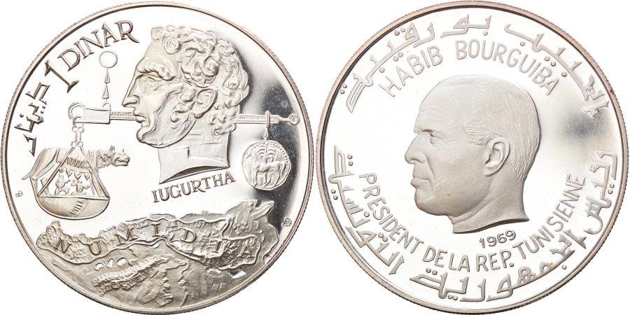 Coin, Tunisia, Jugurtha, Dinar, 1969, Franklin Mint, Franklin