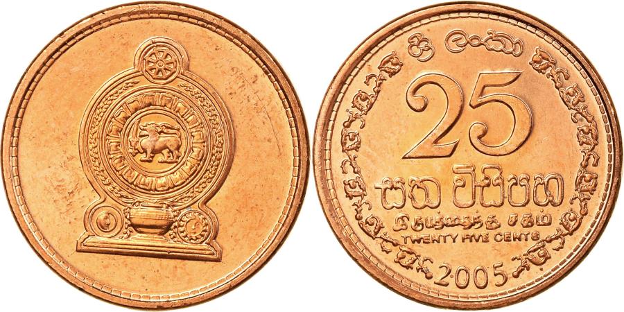 World Coins - Coin, Sri Lanka, 25 Cents, 2005, , Copper Plated Steel, KM:141.2b