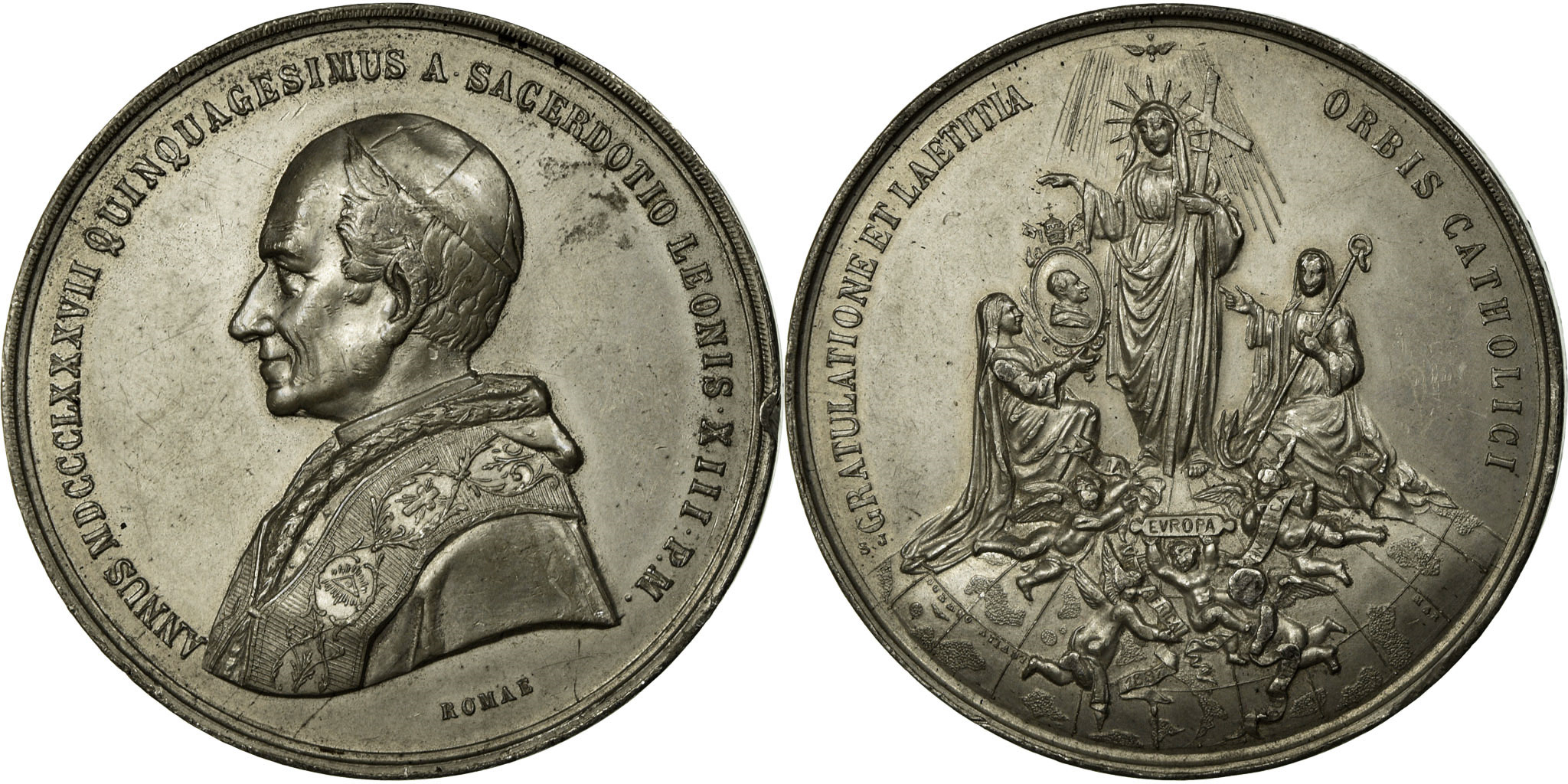 Médaille Papale Pro Ecclesia Et Pontifices De Léon XIII (1888) - Première Classe, Plaquée Or