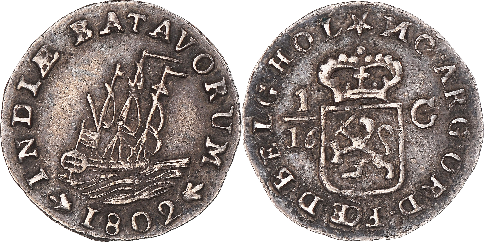 Coin, NETHERLANDS EAST INDIES, 1/16 Gulden, 1802, Dordrecht, , Silver