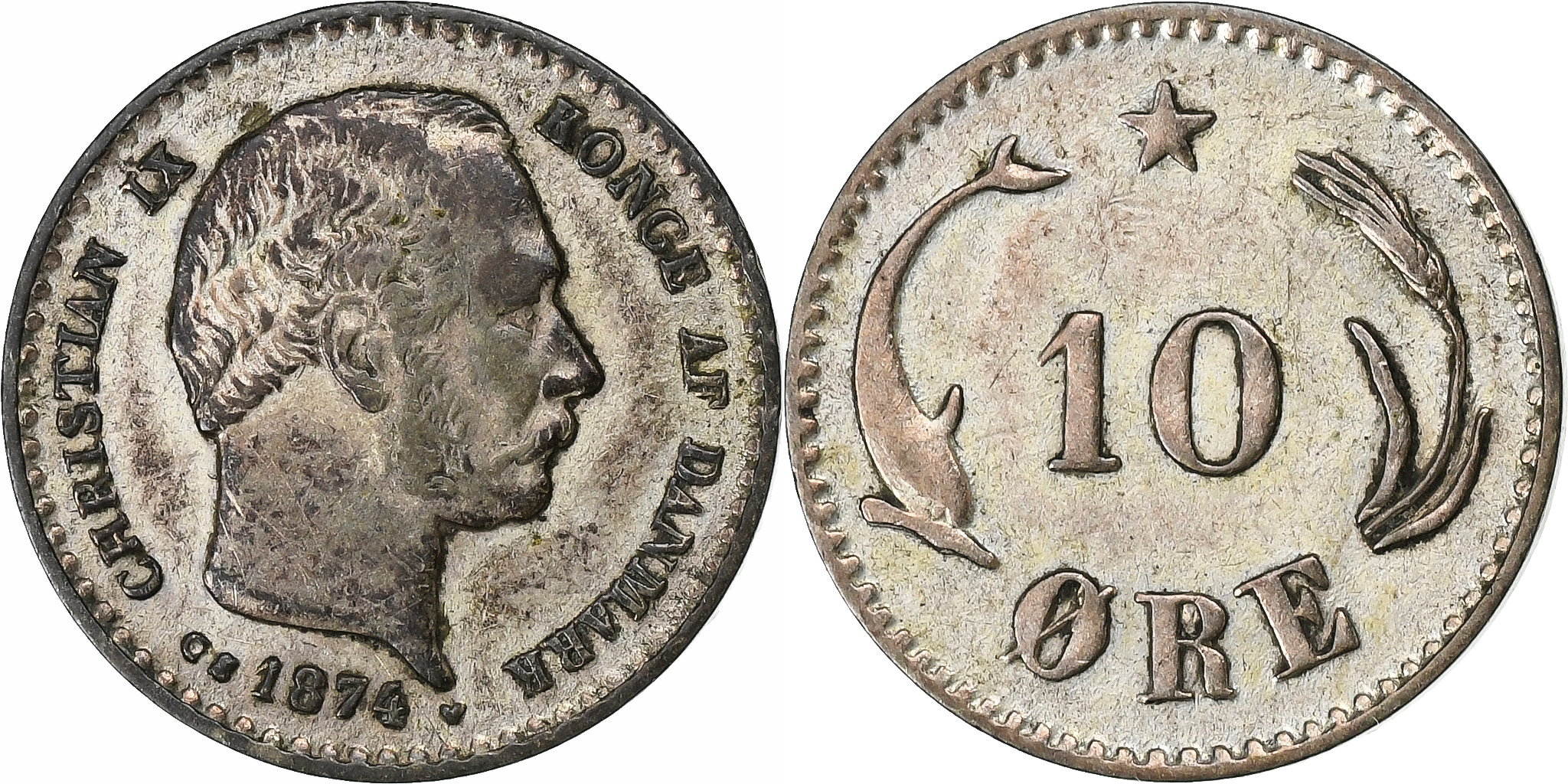 Denmark, Christian IX, 10 Öre, 1874, Copenhagen, Billon, , KM:795.1