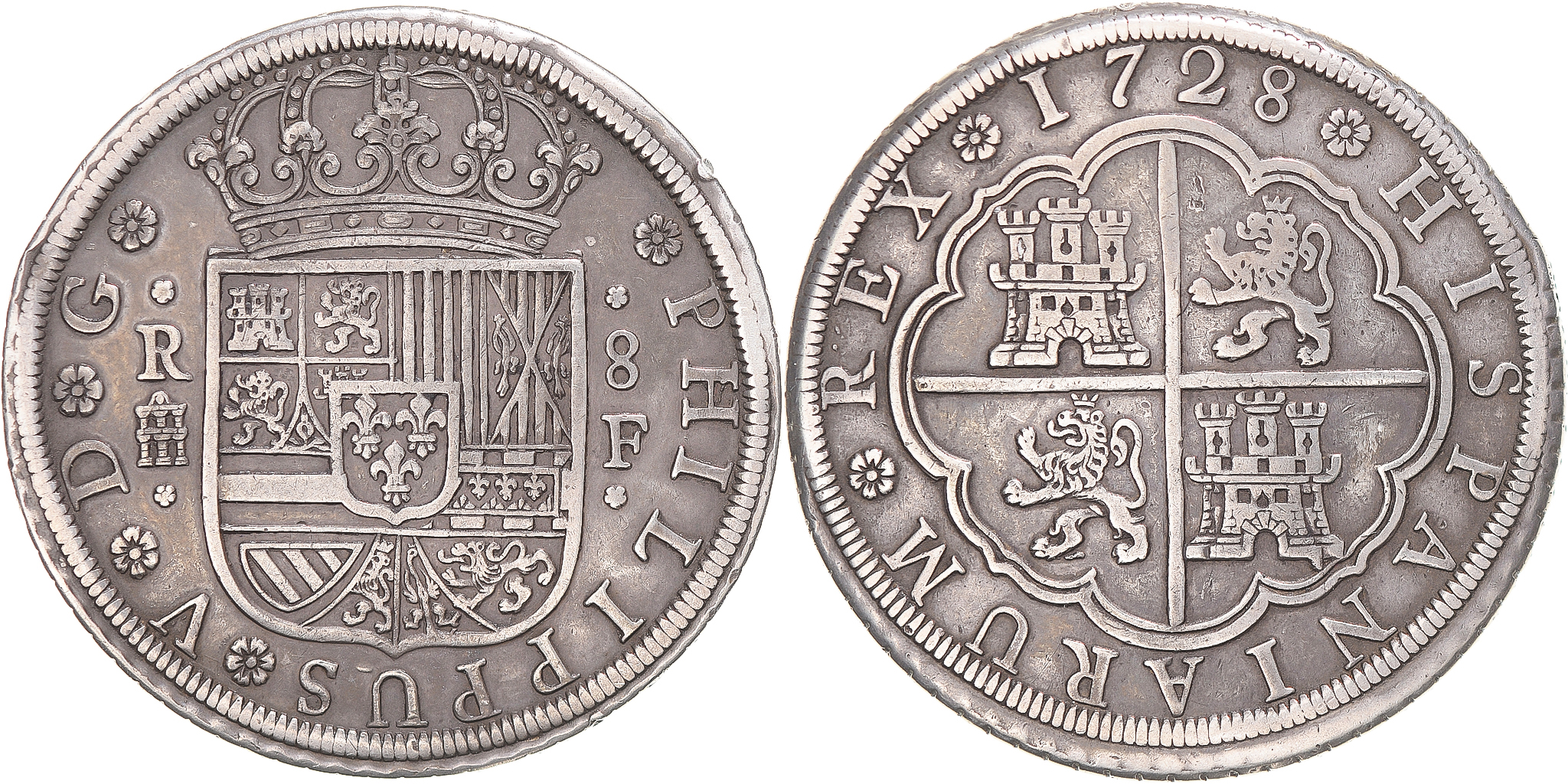 Coin, Spain, Philip V, 8 Reales, 1728, Segovia, , Silver, KM:336.1