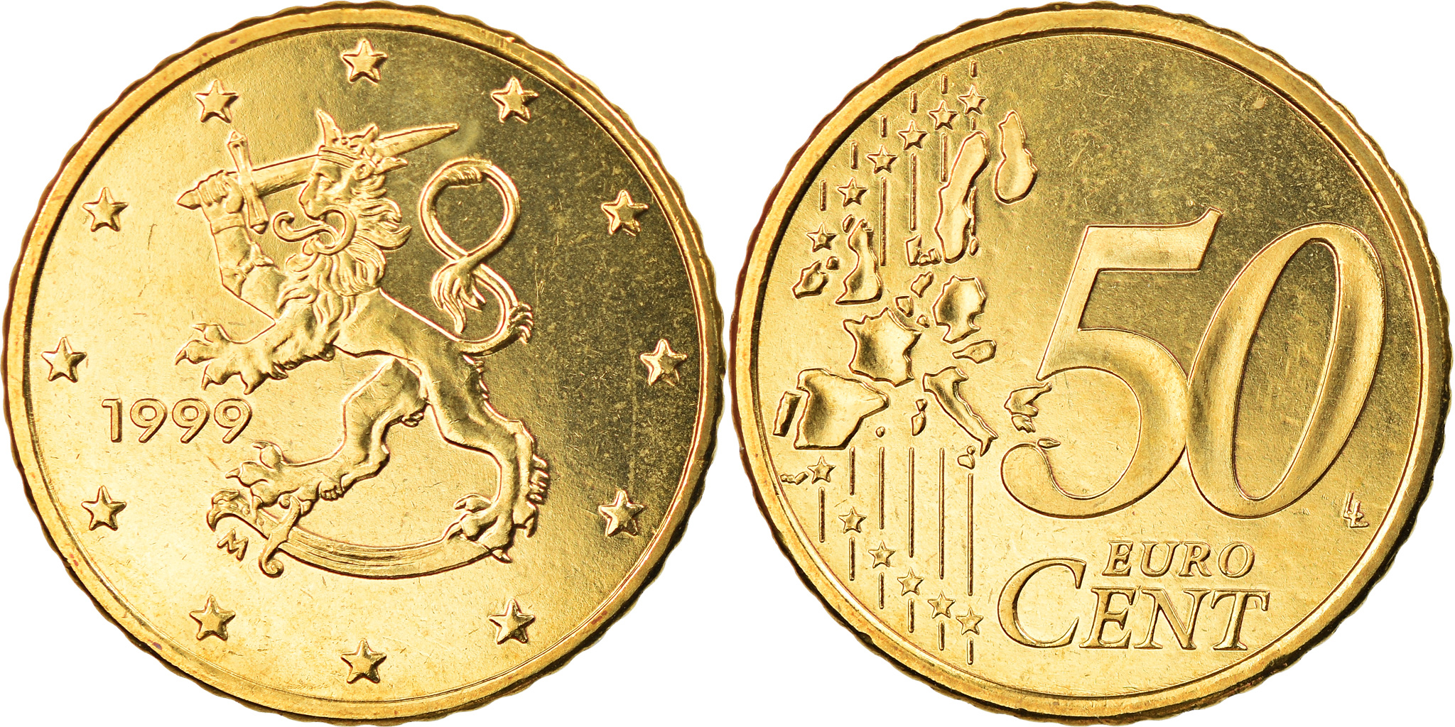 Finland, 50 Euro Cent, 1999, Vantaa, , Brass, KM:103 | European Coins