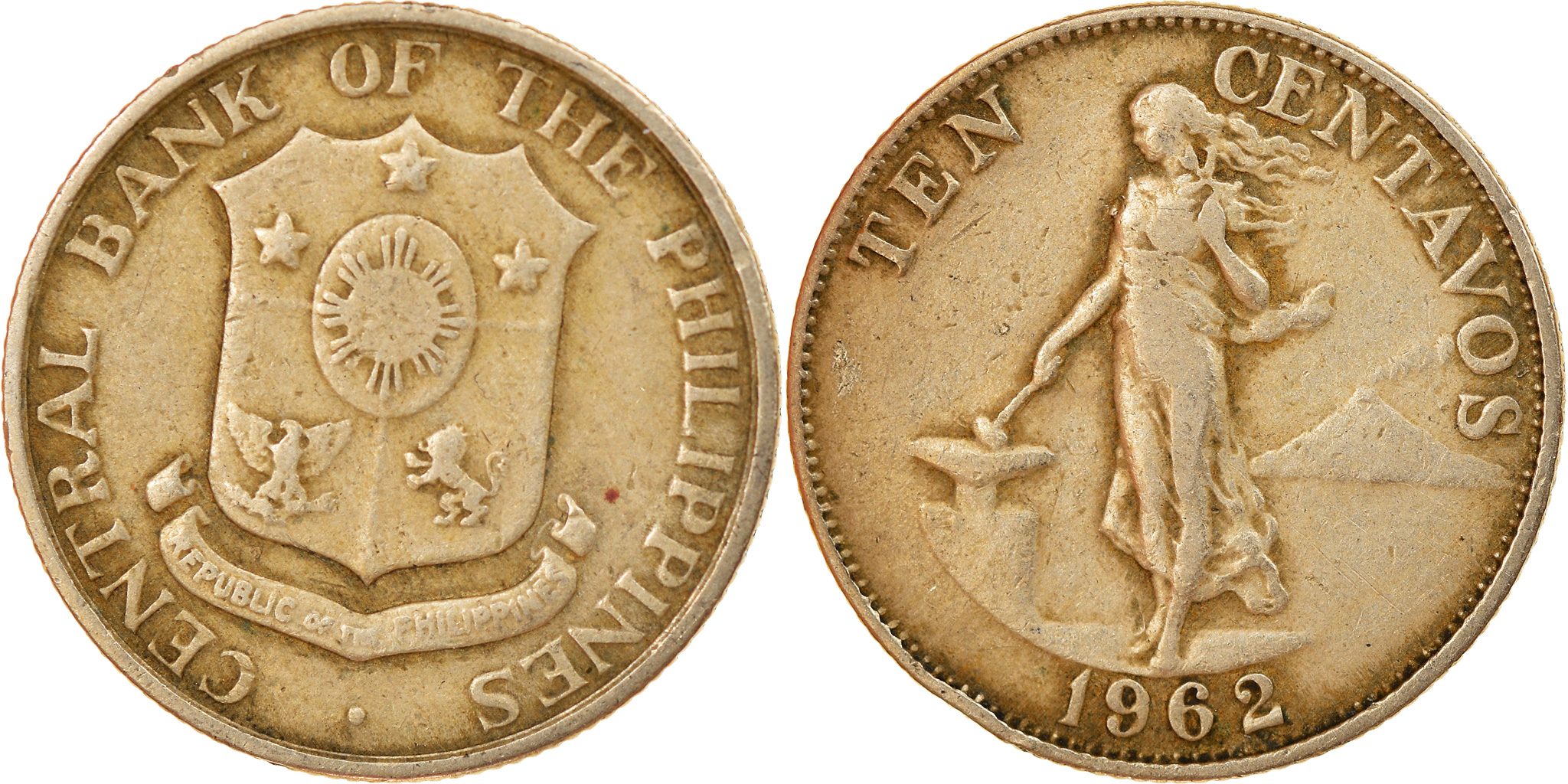 Coin, Philippines, 10 Centavos, 1962, , Copper-Nickel-Zinc, KM:188