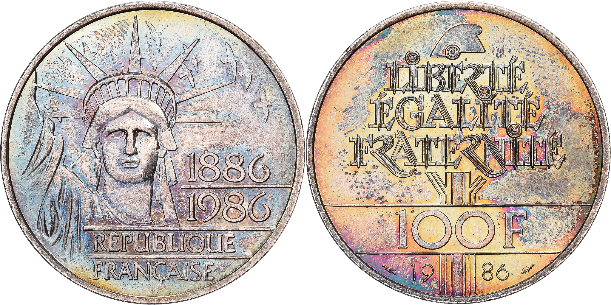 1円〜【土曜日終了】1986 フランス 100Fr銀貨 PCGS MS63 未使用 世界コイン 古銭