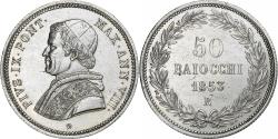 World Coins - Papal States, Pius IX, 50 Baiocchi, 1853, Rome, Silver, MS63, KM:1357