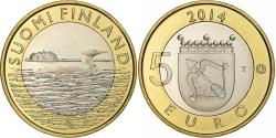 World Coins - Finland, 5 Euro, Black-throated loon, 2014, Vantaa, Bi-Metallic,