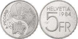 World Coins - Switzerland, 5 Francs, Auguste Piccard, 1984, Bern, Copper-nickel,