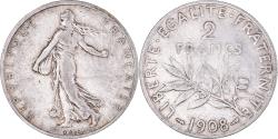 World Coins - Coin, France, Semeuse, 2 Francs, 1908, Paris, , Silver, KM:845.1