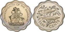World Coins - Bahamas, Elizabeth II, 10 Cents, 1974, Franklin Mint, Copper-nickel,