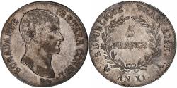 World Coins - France, Bonaparte Premier Consul, 5 Francs, An XI, Paris, Silver,