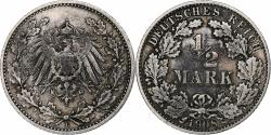 World Coins - GERMANY - EMPIRE, 1/2 Mark, 1908, Muldenhütten, Silver, , KM:17