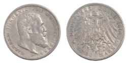 World Coins - Coin, German States, WURTTEMBERG, Wilhelm II, 3 Mark, 1910, Freudenstadt