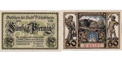 World Coins - Banknote, Germany, Bischofsheim, 50 Pfennig, personnage, 1921 UNC(63) Mehl:107.3