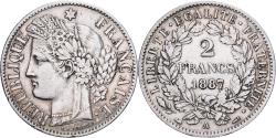 World Coins - France, 2 Francs, Cérès, 1887, Paris, Silver, , Gadoury:530a