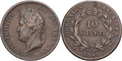 World Coins - French Colonies, Louis Philippe I, 10 Cents, 1841, Paris, Bronze,