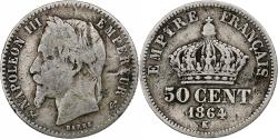 World Coins - France, Napoleon III, 50 Centimes, 1864, Bordeaux, Silver,