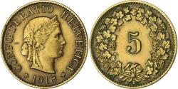 World Coins - Switzerland, 5 Rappen, Libertas, 1918, Bern, Brass, , KM:26