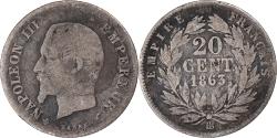 World Coins - France, Napoleon III, 20 Centimes, 1863, Strasbourg, Silver,