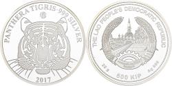 World Coins - Laos, 500 Kip, Panthera Tigris, 2017, F15, Silver,