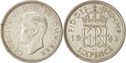 World Coins - Great Britain, George VI, 6 Pence, 1943, , Silver, KM:852