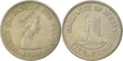 World Coins - Coin, Jersey, Elizabeth II, 5 Pence, 1990, , Copper-nickel, KM:56.2