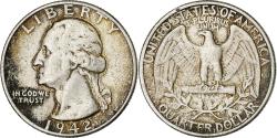 Us Coins - United States, Quarter, Washington Quarter, 1942, U.S. Mint, Silver,