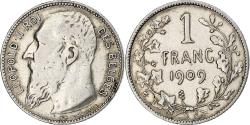 World Coins - Belgium, Leopold II, Franc, 1909, Brussels, Silver,