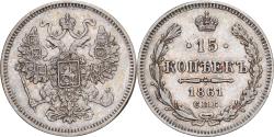 World Coins - Russia, Alexander II, 15 Kopeks, 1861, Saint Petersburg, Silver,