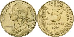 World Coins - France, 5 Centimes, Marianne, 1991, Pessac, Aluminum-Bronze,