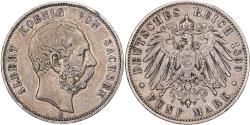 World Coins - Kingdom of Saxony, Albert I, 5 Mark, 1899, Muldenhütten, Silver,