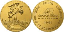 World Coins - France, Medal, Aéroport de Rouen, Vallée de Seine, 1991, Vermeil,