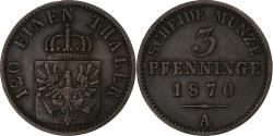 World Coins - Germany, PRUSSIA, Wilhelm I, 3 Pfenninge, 1870, Berlin, Copper,