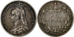 World Coins - Great Britain, 6 Pence, 1890, London, Silver,