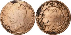 World Coins - Monaco, Honore V, 5 Centimes, 1837, Monaco, Copper,