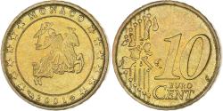 World Coins - Monaco, Rainier III, 10 Euro Cent, 2001, Paris, , Brass, Gadoury:MC175