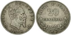World Coins - Coin, Italy, Vittorio Emanuele II, 20 Centesimi, 1863, Milan, , Silver