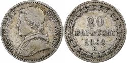 World Coins - Papal States, Pius IX, 20 Baiocchi, 1858, Rome, Silver,
