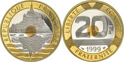 World Coins - Coin, France, Mont Saint Michel, 20 Francs, 1999, Paris, Proof,