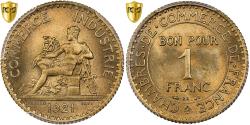 World Coins - France, 1 Franc, Chambre de commerce, 1921, Paris, Cupro-Aluminium, PCGS,