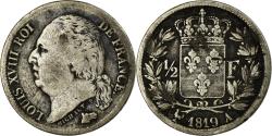 World Coins - Coin, France, Louis XVIII, Louis XVIII, 1/2 Franc, 1819, Paris,