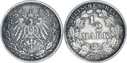World Coins - Coin, GERMANY - EMPIRE, 1/2 Mark, 1919, Hambourg, , Silver, KM:17