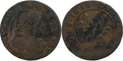 World Coins - France, Louis XIII, Double Tournois, 1638, Axe Loire-Rhône, Copper,