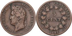 World Coins - French Colonies, Louis Philippe I, 5 Centimes, 1841, Paris, Bronze,