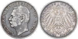 World Coins - German Empire, BADEN, Friedrich II, 3 Mark, 1909, Karlsruhe, Silver,