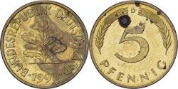 World Coins - Federal Republic of Germany, 5 Pfennig, 1990, Munich, Brass Clad Steel